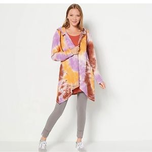 LOGO by Lori Goldstein Tie-Dye Rib Knit Hoodie Desert (A457337)